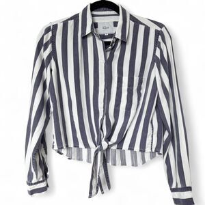 Rails Blue White Striped Tie Front Cropped Button Down Shirt XS